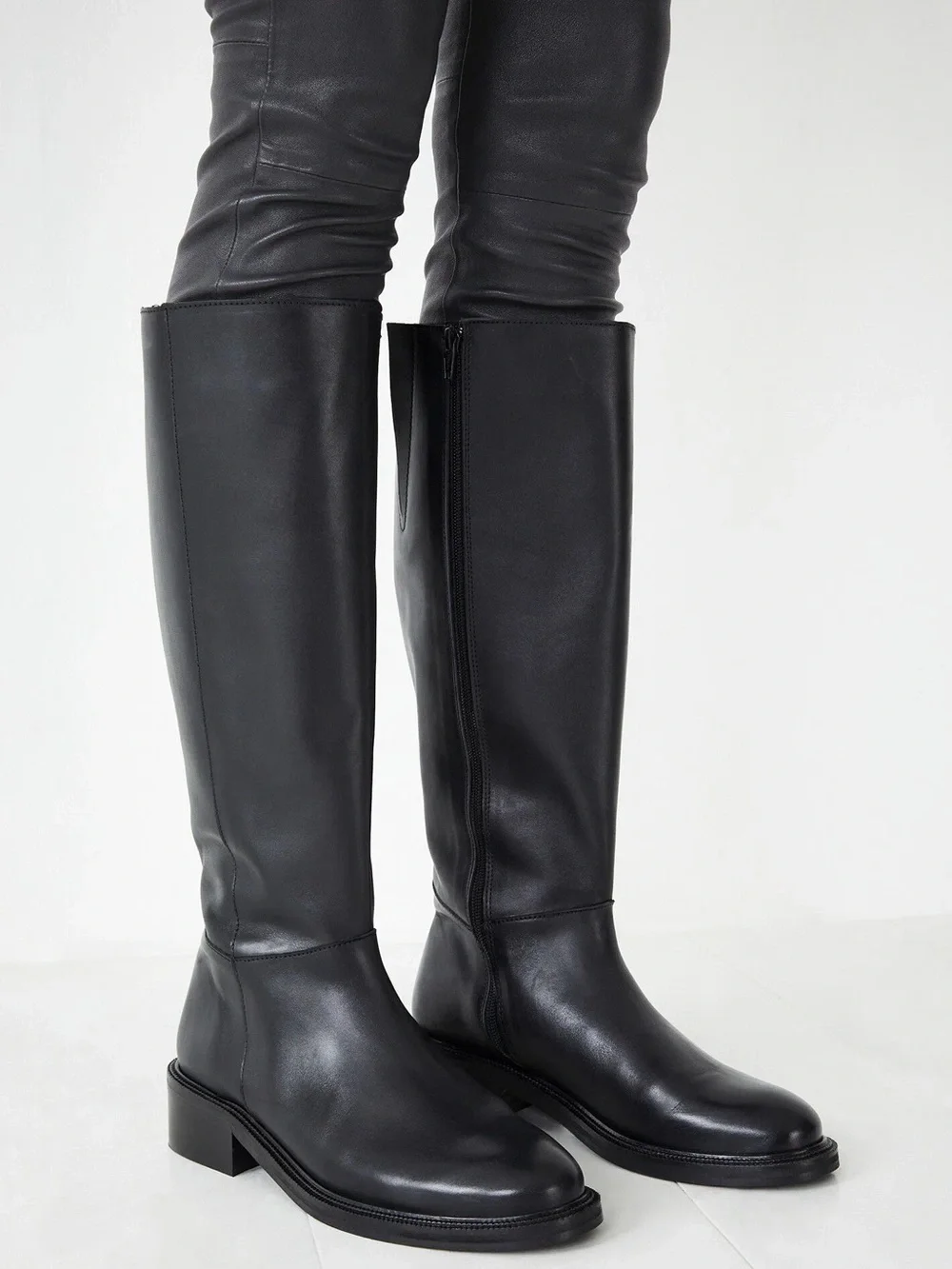 100% Genuine Leather Hush Cooper Riding Knee High Black Boots Size 7